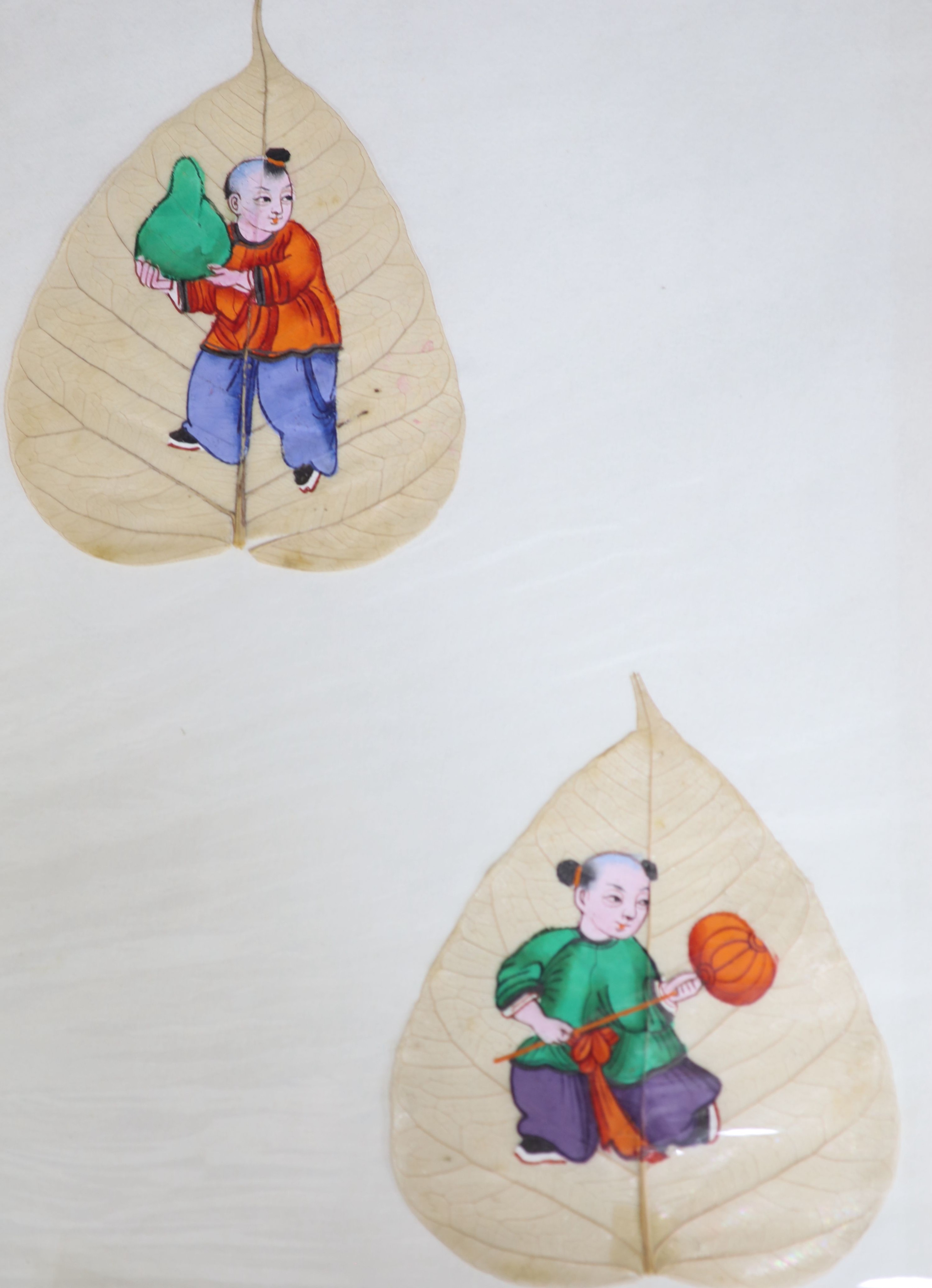 A collection of seventeen Chinese paintings on leaves, late 19th century